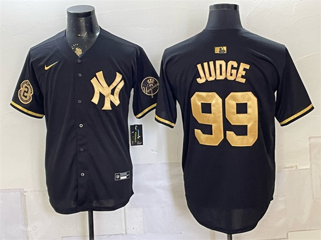 Men's New York Yankees #99 Aaron Judge Black Gold With Patch Stitched Baseball Jersey Men's New York Yankees #99 Aaron Judge Black Gold With Patch Stitched Baseball Jersey